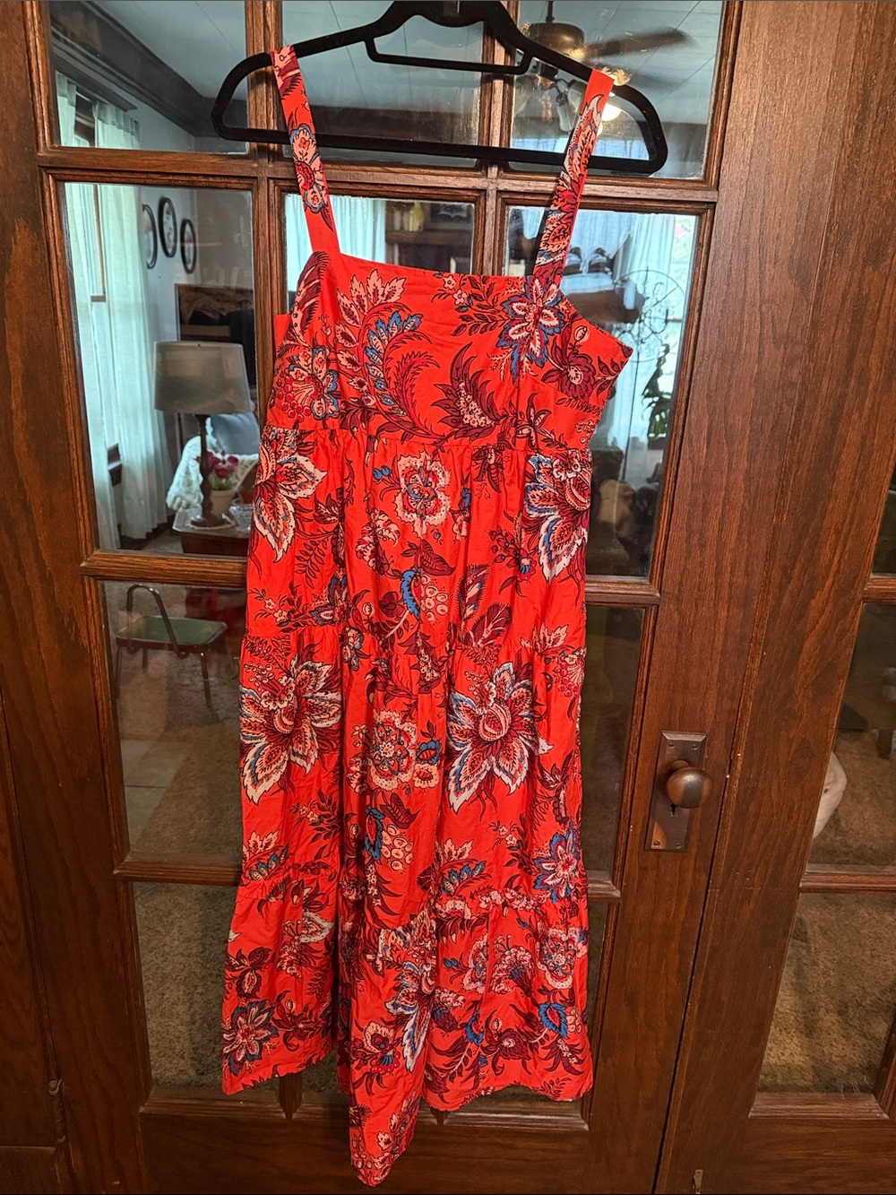 Rhode x‎ Target Red Floral Paisley Smocked Tiered Midi Dress Womens Medium